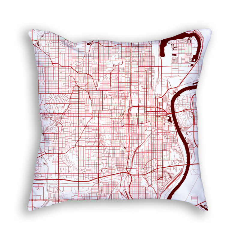 Omaha Nebraska City Map Art Decorative Throw Pillow